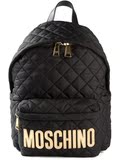 意大利正品代购 MOSCHINO新款菱格纹尼龙布双肩包黑金 代购