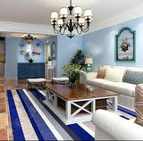 简约清爽蓝色地中海地毯客厅茶几沙发定制卧室满铺床边毯