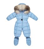 秋冬季MONCLER男婴儿童装宝宝毛领帽连体羽绒服滑雪服男童0-2岁蓝