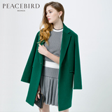 太平鸟女装2015冬装新款简约西装领羊毛呢大衣韩版中长款呢子外套