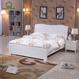 橡木实木床1.8米双人床白色成人现代简约中式田园木头雕花特价1.5