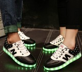 热销外贸LED夜光鞋七彩情侣鬼步舞板鞋USB充电发光鞋男女荧光鞋