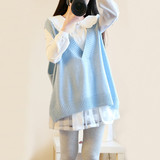 2015韩版秋季新款大码假两件毛衣马甲女装娃娃领甜美针织短款套装