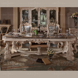 欧式法式长方餐桌椅 实木雕花高档大理石餐厅大餐台饭桌8人 新品