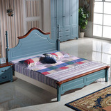 地中海实木床 美式乡村小户型卧室1米8双人床 田园高箱储物床家具