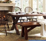 复古小户型餐桌咖啡厅桌椅组合 美式实木办公桌会议桌椅 整装欧式