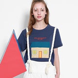 2016塔卡沙建筑系列藏青色男女通款绿瓦小房子T恤正品代购