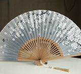 【日式精品】江户日本和风扇子 竹柄折扇 真丝布扇 女扇 白色樱花