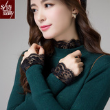 秋冬季新款 开叉时尚韩版毛衣裙中长款套头蕾丝打底针织女款毛衫