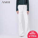 Amii[极简主义]2015秋冬修身高腰喇叭裤宽松大码牛仔裤女11581573