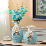 现代陶瓷干花花瓶摆件蓝色客厅台面插花电视柜摆设创意家居装饰品
