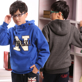 冬季男童加厚卫衣新款韩版中大童加绒保暖连帽套头衫宽松外套A116