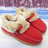 新款 时尚休闲皮带扣雪地靴短筒女靴短靴秋冬白搭保暖红色女靴