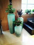 现代欧式陶罐摆件酒店会所餐厅客厅地中海风蓝色陶瓷落地花瓶组合