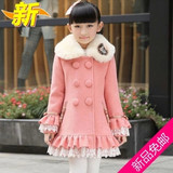童装女童2015秋冬装韩版新款儿童风衣外套白毛领长袖呢子大衣