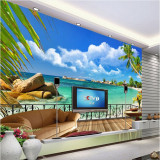 蓝天白云海滩沙滩风景3D电视背景墙纸壁纸客厅卧室墙纸壁画
