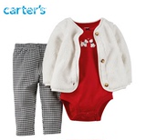 Carter's 卡特3件套装白色开衫连体衣千鸟格长裤可爱婴儿童装