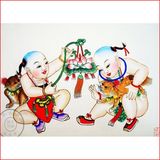天津杨柳青年画 莲登太师 宣纸手绘已装裱娃娃装饰商务中国风礼品