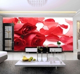 浪漫婚房壁纸 红色玫瑰花客厅卧室电视背景墙大型壁画无缝pvc