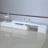 白色烤漆电视柜 冰花钢化玻璃 简约现代客厅 伸缩地柜组合柜
