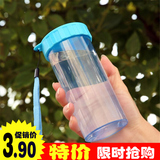 韩版优质塑料防漏学生运动随行随手杯简约个性透明有盖带提绳水杯