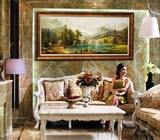 手绘油画欧式古典酒店大幅风景招财鹿美式客厅壁画玄关山水装饰画