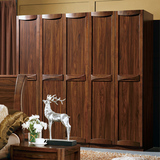 中式实木家具实木 衣柜 衣橱 黑胡桃 乌金木色5门衣柜组合W9601