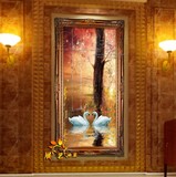 玄关美油画竖版纯手绘欧中式客厅风景天鹅湖月光之恋相伴一生正品