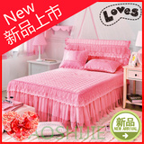 全棉公主床结婚庆大红粉色蕾丝床裙床罩床套单件床笠夹棉加厚纯棉