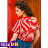 韩国正品潮牌直邮女Andersson Bell百搭红白不规则横条纹短袖T恤