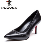 Plover啄木鸟铆钉尖头高跟鞋气质浅口真皮细跟女鞋子红底单鞋