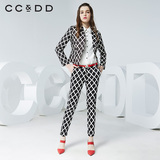 品牌特卖ccdd2016春装新款女黑白条纹修身一粒扣小西装通勤短外套
