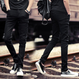 夏天薄款黑色牛仔裤男弹力修身显瘦韩版高中生青年青少年铅笔裤