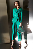欧美大牌16秋新款优雅气质青绿色修身小西装西服外套长裤子套装女