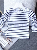 儿童T恤 2016春季新款韩版黑白条纹T恤男女童纯棉圆领长袖打底衫