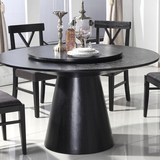 圆桌简约现代餐桌椅组合黑色橡木实木皮饭桌开放漆住宅家具