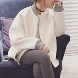 2016春季韩国白色时尚夹棉加厚立领毛呢夹克上衣棒球服女短款外套