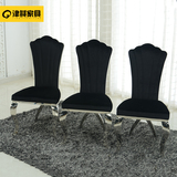 餐椅时尚简约现代不锈钢餐椅 高靠背餐桌椅 酒店餐椅绒布黑色椅子