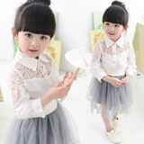 2015新款韩版中小女童装秋款长袖衬衫蕾丝花边衬衣小清新上衣潮