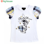 ivyhouse常春藤童装女童针织短袖T恤 儿童夏季校园款印图休闲上衣