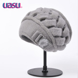 UASU2015韩国版秋冬加厚兔毛编织毛线帽时尚贝雷帽百搭保暖帽子