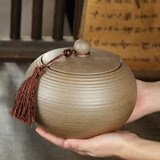 复古粗陶装茶叶罐子一斤普洱醒茶瓶存红茶收纳陶瓷茶缸500克大号