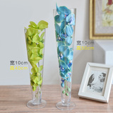 厂家直销 锥形玻璃花瓶 透明玻璃 婚庆装饰道具 高脚杯桌花路引
