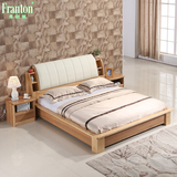 弗朗顿 时尚日式北欧田园可储物婚床双人床1.8米白色皮床实木大床