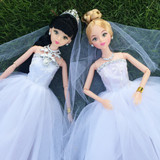 儿童玩具生日礼物芭比娃娃婚纱裙拖尾新娘婚庆摆件苛儿公主女孩