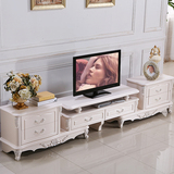 欧式电视柜茶几组合伸缩客厅烤漆电视柜地柜象牙白实木卧室电视柜