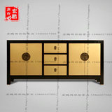 中式金色玄关柜 门厅 大鞋柜 炕柜 储物柜 仿古实木家具 古典彩绘