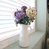 韩国正品代购 高档小清新紫色大花朵叶子仿真花 桌面装饰 带花瓶