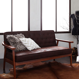 日式单人双人三人布艺沙发 北欧宜家复古怀旧咖啡厅木扶手沙发椅