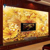 洛朵3D立体墙纸壁纸壁画富贵金色荷花无缝墙画客厅电视背景墙2415